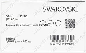 SWAROVSKI 5818 6MM CRYSTAL IRID DK TURQUOISE PR factory pack
