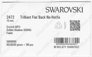 SWAROVSKI 2472 10MM CRYSTAL GOL.SHADOW F factory pack