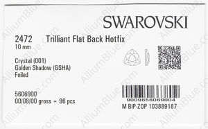 SWAROVSKI 2472 10MM CRYSTAL GOL.SHADOW M HF factory pack