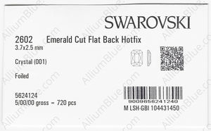 SWAROVSKI 2602 3.7X2.5MM CRYSTAL M HF factory pack