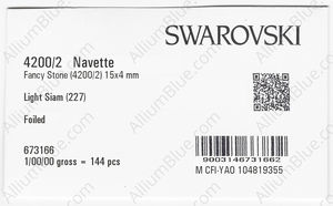 SWAROVSKI 4200/2 15X4MM LIGHT SIAM GG factory pack